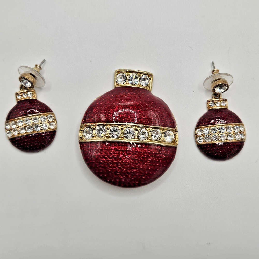 Eisenberg ICE Christmas Ornamet Earrings and Matching Brooch